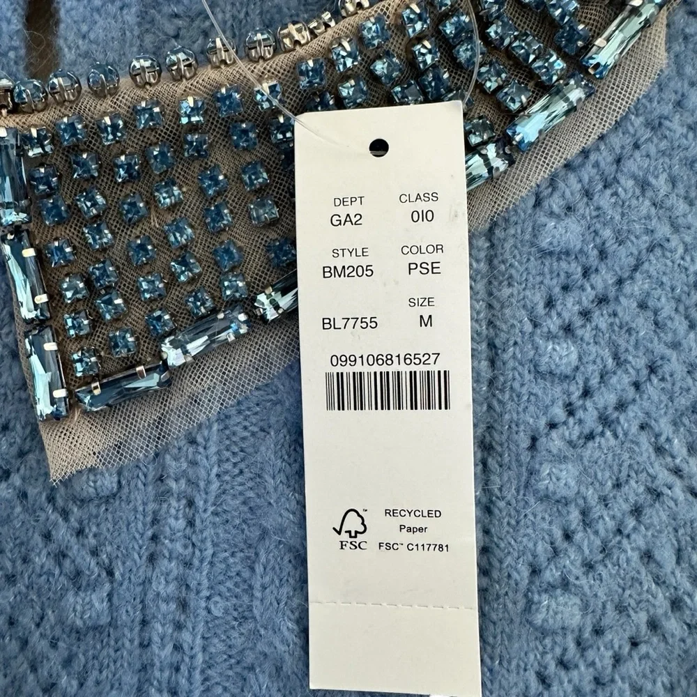 J.Crew Pointelle Cable-Knit Crewneck Sweater with Beaded Collar NWT Size M